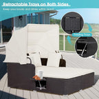 Moccha Outdoor Daybed with Retractable Canopy, Wicker Cabana with 2 Side Tables - Image 8