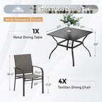 5 Piece Patio Dining Set for 4, 37”x37” Square Table - Image 2