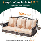 Upgraded Wicker Hanging Porch Swing Heavy Duty 900lbs 3-Seat Outdoor Patio - Image 7