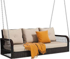 DWVO 3 Seats Porch Swing Hanging Bench Swing Outdoor Wicker Patio Swing Lounge - Image 7
