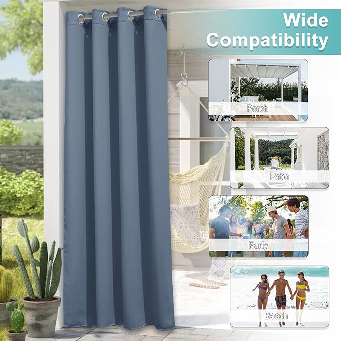 NICETOWN 2 Panels Stone Blue Blackout Outdoor Curtains - Image 6