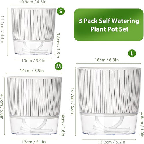 3 Pack Self Watering Pots for Indoor Plants, 4+5.5+6.3 Inch Self Watering Plant - Image 2