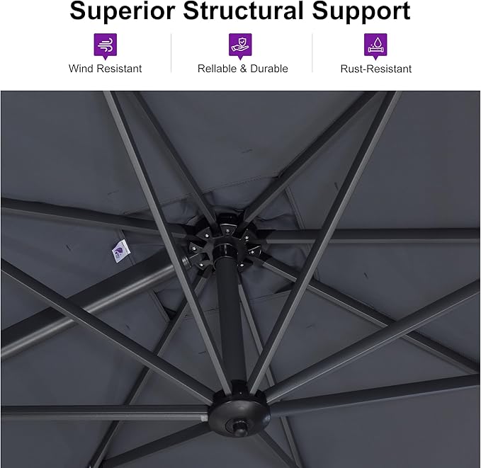 PURPLE LEAF 10 Feet Patio Umbrella Outdoor Cantilever Square Umbrella Aluminum - Image 3