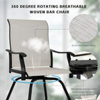 LEVELEVE Patio Bar Set 3pcs Swivel Bar Stools Outdoor Bistro Textilene - Image 5