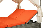 Patio Chaise Lounge, Four-sided Canopy, Overhead Curtain and Orange Cushion - Image 6