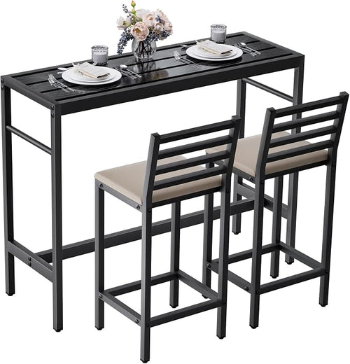 3 Piece Outdoor Patio Bar Set, 2 Cushioned 41" Bar Stools Modern Metal Outdoor by Gaonala