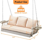 3-Person Wicker Porch Swing Chair Heavy Duty 900 LBS Outdoor Rattan Patio Swing - Image 6