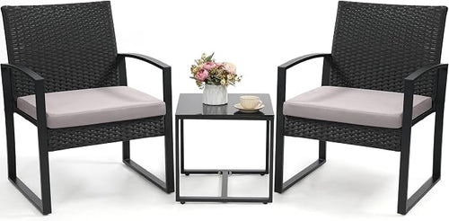 3 Piece Wicker Patio Bistro Set, Rattan Conversation Set by Murago