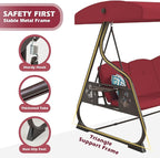 3-Seat Patio Porch Swing 800LBS Outdoor Swing - Image 3