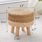 Wimarsbon Round Foot Stool Natural Seagrass Poufs Ottoman Hand Weave Footrest - Image 3
