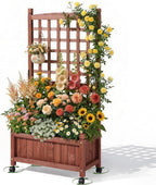 VINGLI Wooden Planter with Trellis, FreeStanding Planter Box with Drainage Holes by VINGLI