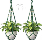 Macrame Plant Hanger, Wood Beads Cotton Hanging Planter Holder by Unknown
