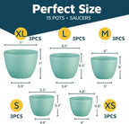 Aqua Plant Pots with Drainage Holes & Saucers 15 Pack, Indoor & Outdoor - Image 2
