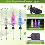 Solar Garden Lights, 6 Pack 20 LEDs Solar Delphinium Flowers Lights Gifts - Image 2