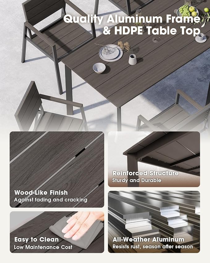 Outdoor Patio Dining Table, Aluminum & HDPS Outdoor Table - Image 3