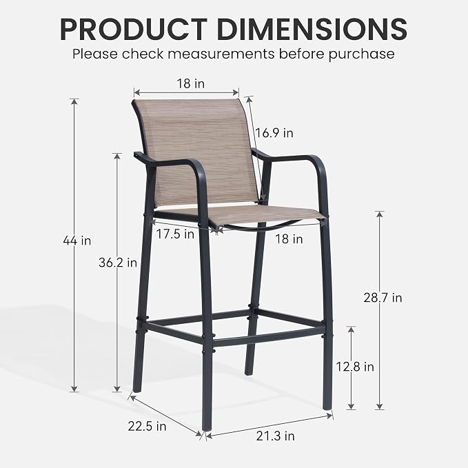 Crestlive Outdoor Bar Stools Set of 2, 500 lb Capacity Metal Patio Bar Chairs - Image 3