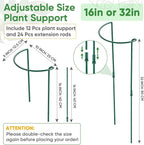 12 Pack 32 or 16 inch Adjustable Plant Support Stakes, Heavy-Duty Half Round - Image 2
