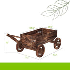 Wooden Flower Cart with Wheels Wooden Wagon Planter Outdoor Garden Planter - Image 3