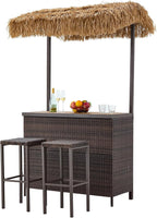 HOMREST Outdoor Tiki Bar Set, 3 Pieces Wicker Patio Bar Set w/2 Height Stools - Image 9
