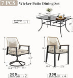 Patio Dining Set 7 Piece, 4 Woven Rattan Fixed Chairs and 2 Swivel Chairs - Image 3