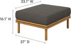 Modway Wren Teak Wood Outdoor Ottoman in Natural Flint Gray - Image 3