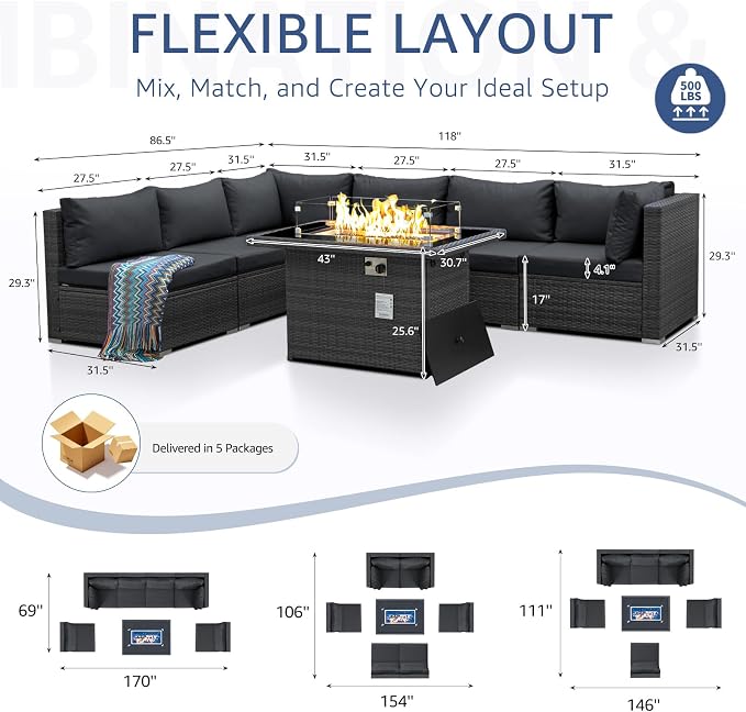NICESOUL 29.3'' High Back Outdoor Patio Sectional Furniture Sofa Set - Image 4