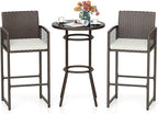 Tangkula 3 Piece Patio Bar Set, Outdoor Heavy Duty Wicker Bar Height Table & 2 by TANGKULA