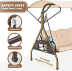 800LBS Patio Swing with Canopy 3 Seat Outdoor Porch Swing with Stand w/Cup - Image 3
