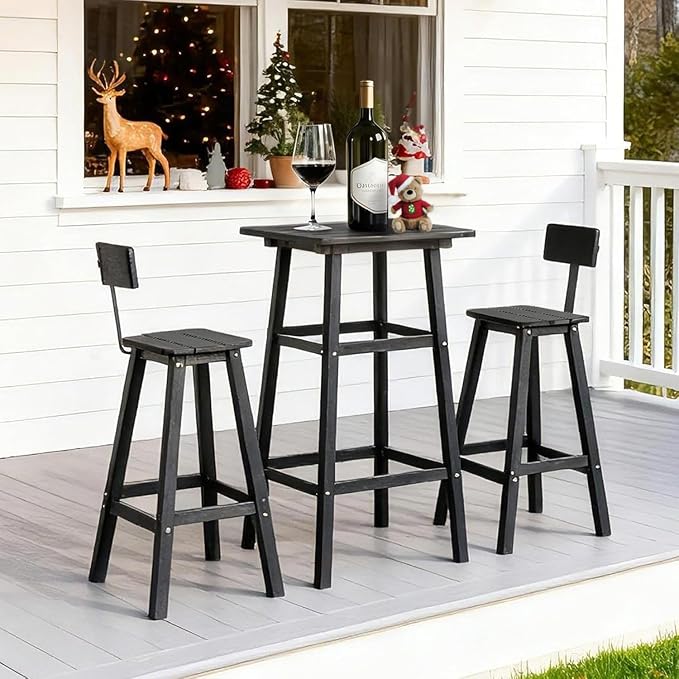 Bar Height Chairs Set of 2, HDPE Bar Height Outdoor Chairs, Weather Resistance - Image 7