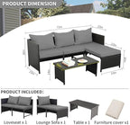 Valita 3-Piece Outdoor PE Rattan Furniture Set Patio Black Wicker Conversation - Image 4