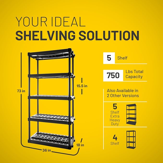 Plano 5-Shelf Plastic Storage Shelves, 73” x 36” x 18”, 750lb Capacity - Image 2