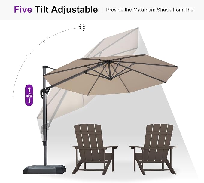 PURPLE LEAF 10 Feet Patio Umbrella Outdoor Cantilever Round Umbrella Aluminum - Image 7