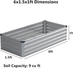 6x1.5x1 ft Galvanized Raised Garden Bed, Outdoor Planter Box Metal Patio Kit - Image 2