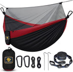 Camping Hammock with Net, Travel Portable Lightweight Hammocks with Tree Straps by QEVOOON