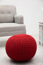 COTTON CRAFT - Hand Knitted Cable Style Dori Pouf - Red - Floor Ottoman - - Image 7