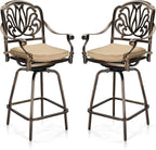VINGLI Outdoor Swivel Bar Stools Set of 2, Cast Aluminum Patio Bar Height Chairs by VINGLI