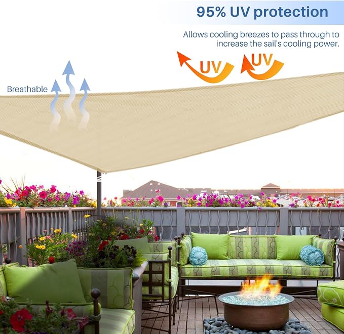 E&K Sunrise 25' x 25' x 25' Sun Shade Sail Triangle Canopy Shade Cover UV Block - Image 5