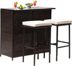 PayLessHere Rattan Bar Set 3Pcs Patio Wicker Bistro Set Sturdy Frame Bar Height by PayLessHere