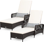 Tangkula Wicker Chaise Lounge Outdoor Set of 2, Patio Rattan Reclining Chaise by TANGKULA
