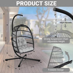 CHABATREE Egg Chair with Stand, Patio Rattan Wicker Hanging Swing Egg Chair - Image 4