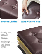 AmasSmile Storage Ottoman Folding Foot Rest Stool, Leather Footstool Bench - Image 7