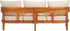 SAFAVIEH Outdoor Collection Theo Natural Teak Solid Wood/Taupe Cushion 3-Seater - Image 5