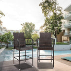 VINGLI Wicker Bar Stools Outdoor Set of 2, Outdoor Bar Height Chairs, Patio - Image 2