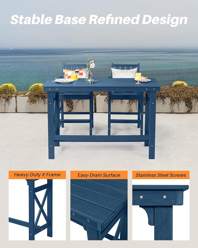 5-Piece HDPE Patio Bar Set, Rectangular Bar Height Table and 4 Adirondack Bar - Image 7