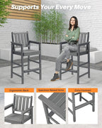 3 Pieces HDPE Outdoor Patio Bar Set, Rectangular Bar Height Table and Chairs Set - Image 7