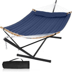 2 Person Hammock with Stand Included, Outdoor Hammock with Curved Spreader Bar by MansionHome