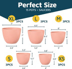 Pink Plant Pots with Drainage Holes & Saucers 15 Pack, Indoor & Outdoor - Image 2