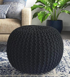 FRELISH DECOR Round Pouf Ottoman Hand Knitted 100% Cotton Pouf Foot Stool - Image 2