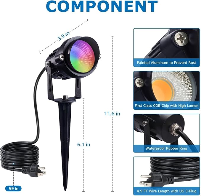 SUNVIE RGB Spot Lights Outdoor 12W LED Color Changing Landscape Lights - Image 9