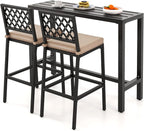 COSTWAY 3 Piece Outdoor Bar Table and Chairs Set, Metal Patio Bar Table Set by COSTWAY
